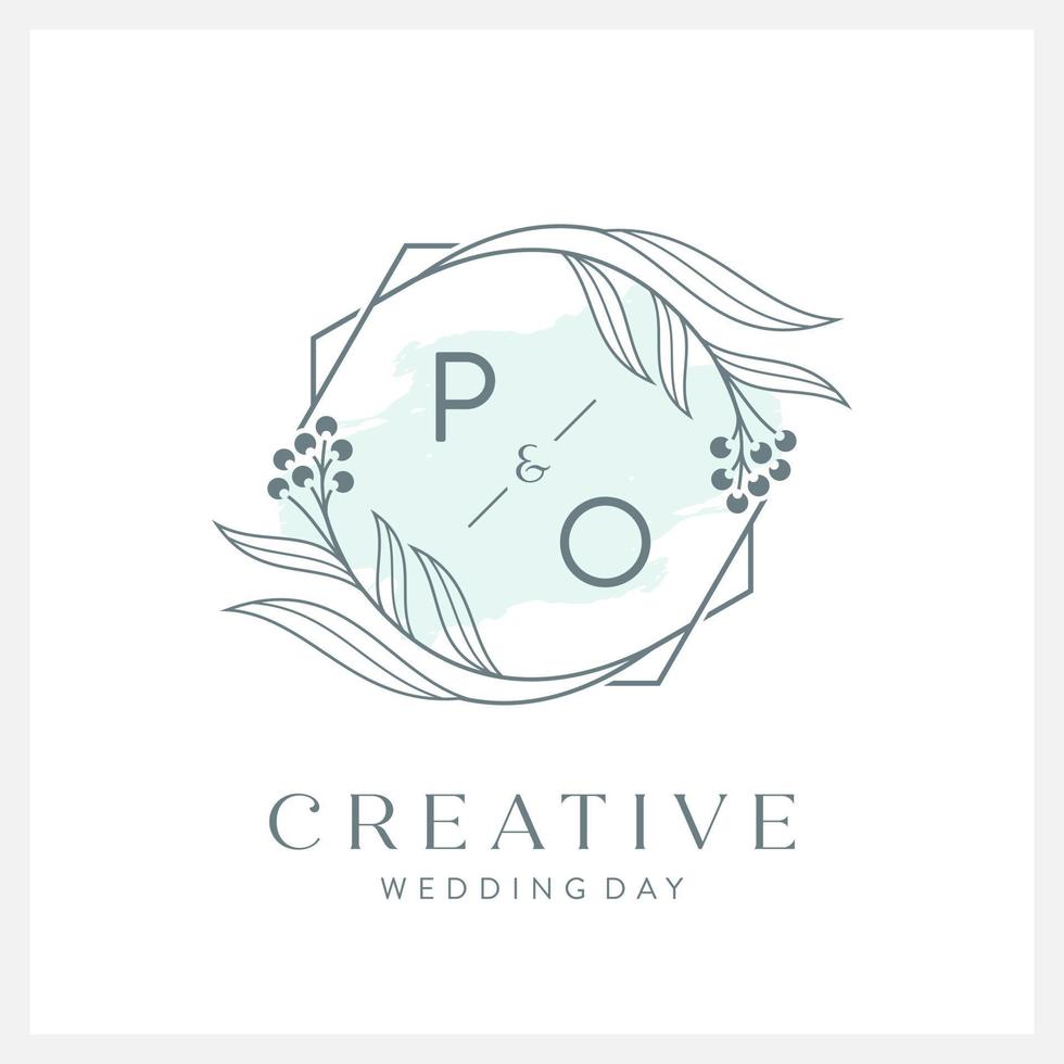 Wedding logo initial P and O with beautiful watercolor vector