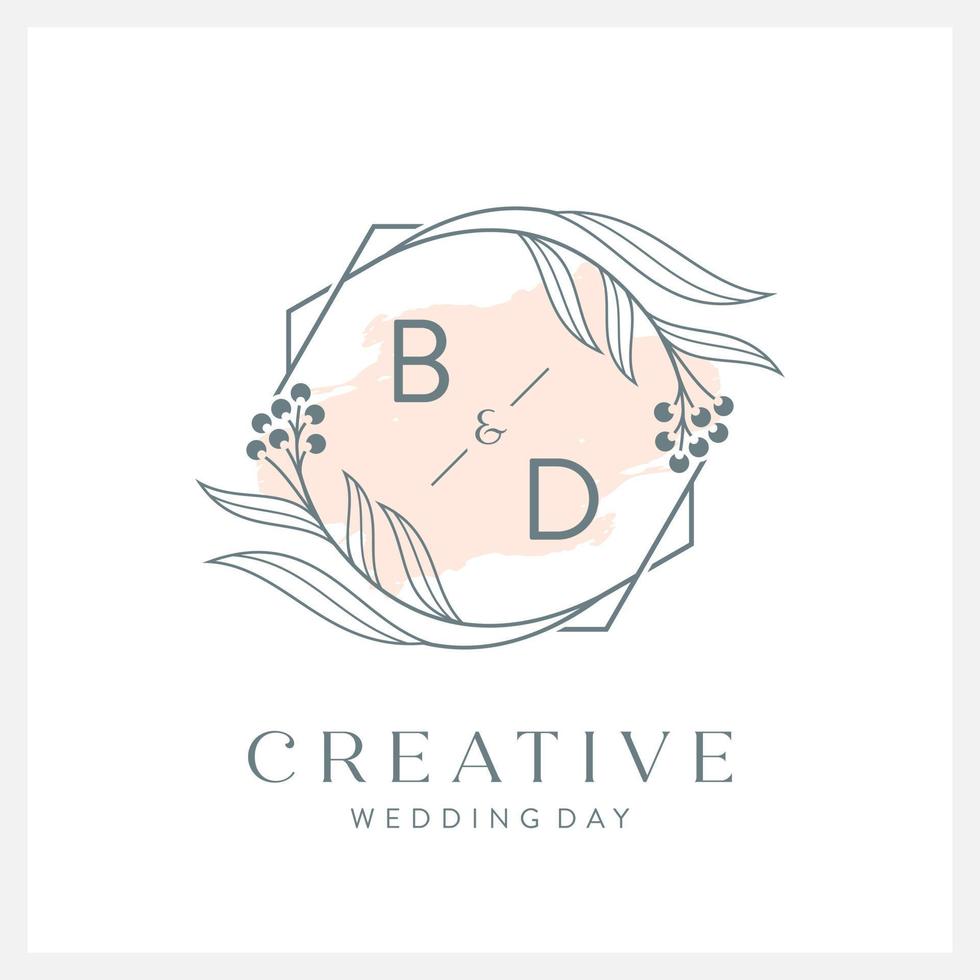 Wedding logo initial B and D with beautiful watercolor vector