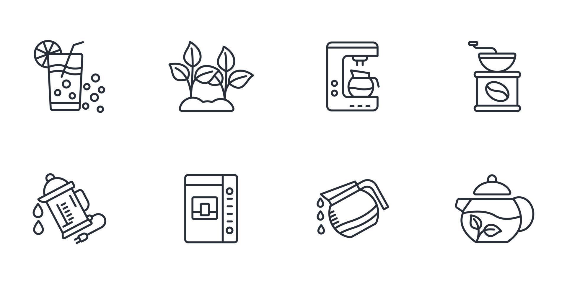 conjunto de iconos de cafetería de té. elementos de vector de símbolo de paquete de cafetería de té para web de infografía