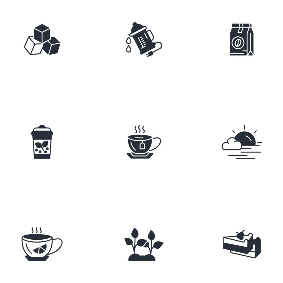 conjunto de iconos de cafetería de té. elementos de vector de símbolo de paquete de cafetería de té para web de infografía