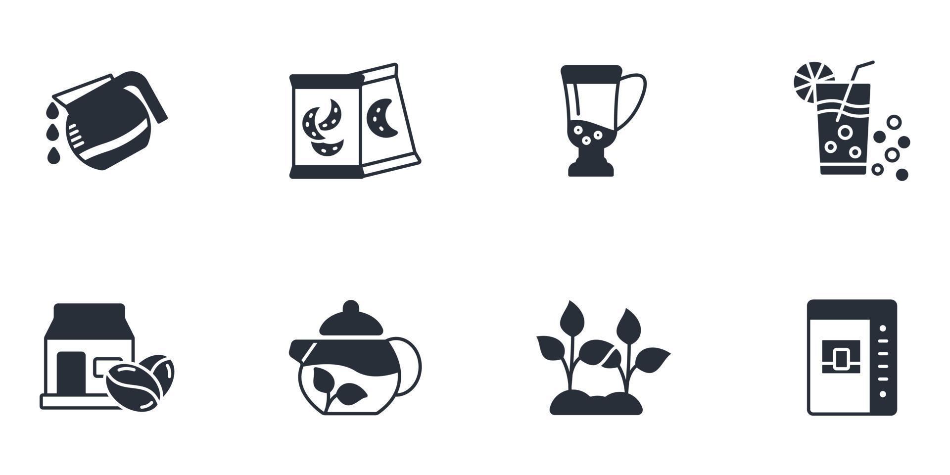 conjunto de iconos de cafetería de té. elementos de vector de símbolo de paquete de cafetería de té para web de infografía