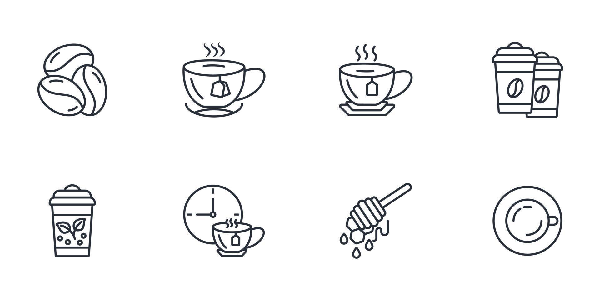 conjunto de iconos de cafetería de té. elementos de vector de símbolo de paquete de cafetería de té para web de infografía