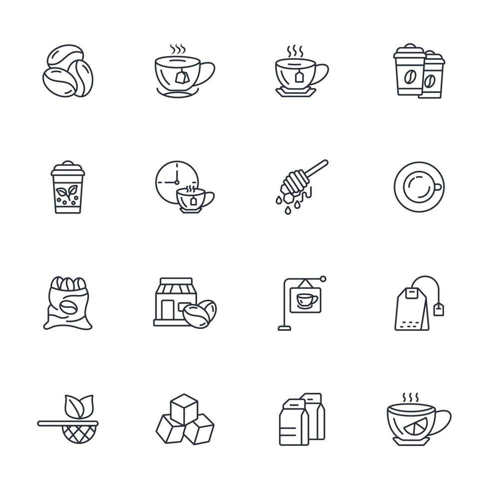 conjunto de iconos de cafetería de té. elementos de vector de símbolo de paquete de cafetería de té para web de infografía