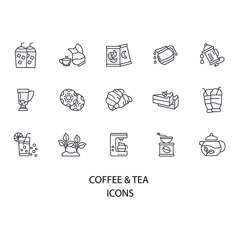 conjunto de iconos de cafetería de té. elementos de vector de símbolo de paquete de cafetería de té para web de infografía