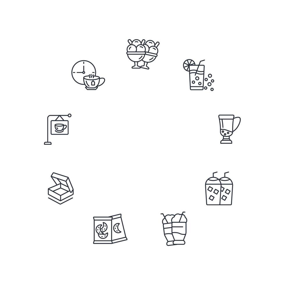 conjunto de iconos de cafetería de té. elementos de vector de símbolo de paquete de cafetería de té para web de infografía