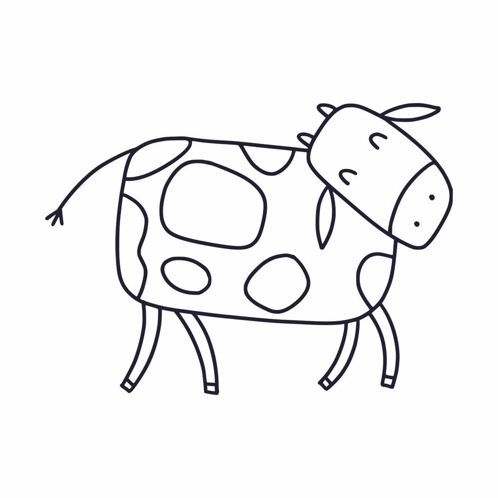 una vaca dibujada al estilo de garabatos vector