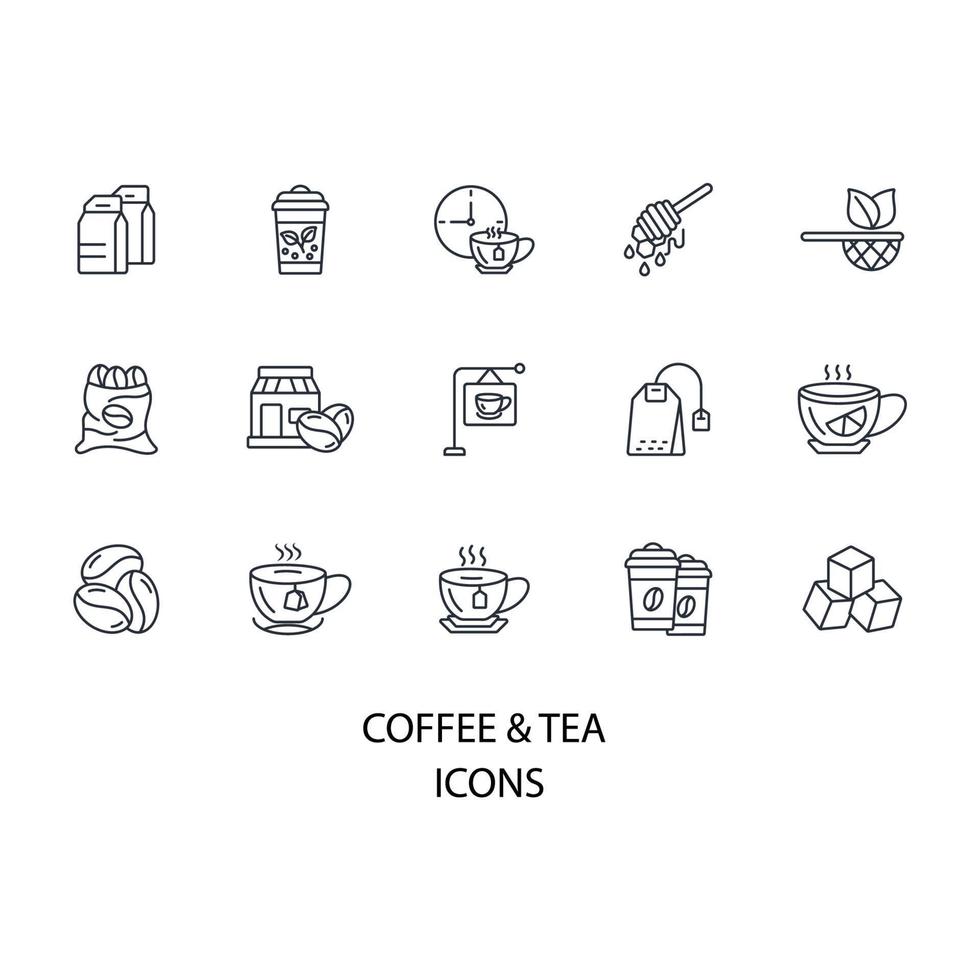 conjunto de iconos de cafetería de té. elementos de vector de símbolo de paquete de cafetería de té para web de infografía