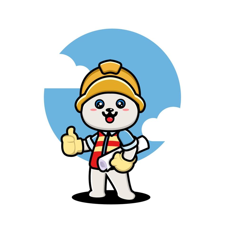 Cute polar construction worker cartoon vector