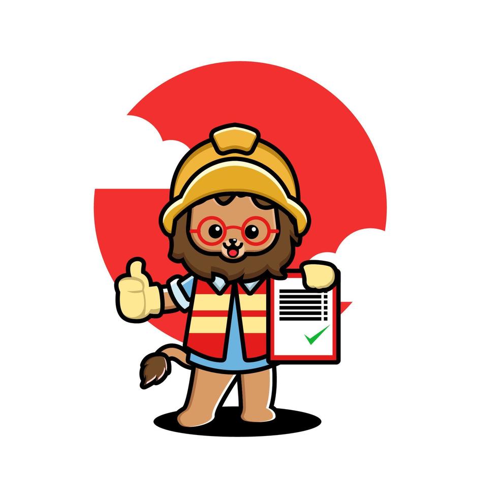Cute lion construction worker cartoon vector