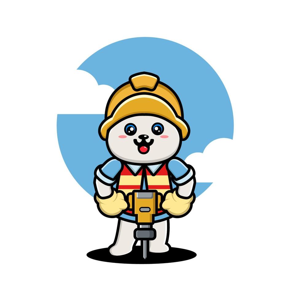Cute polar construction worker cartoon vector
