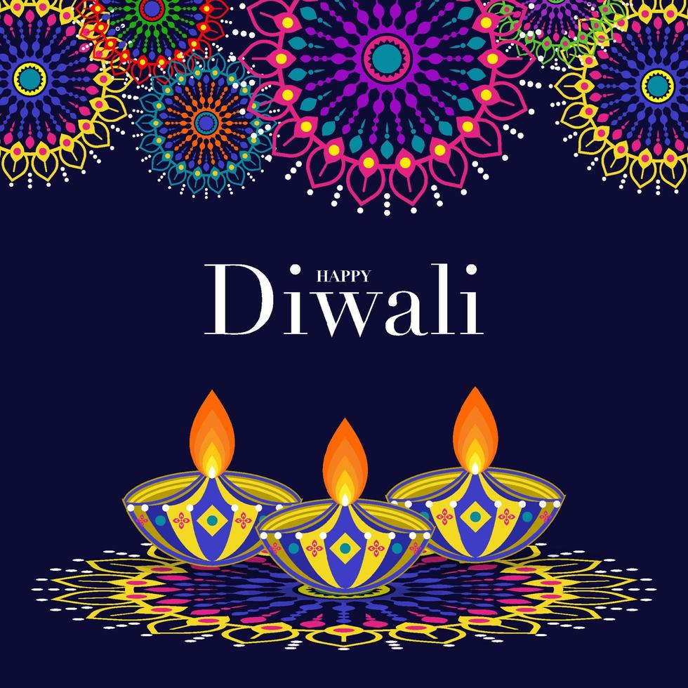 Happy Diwali, Deepavali or Dipavali the Indian festival Celebration flat design. vector