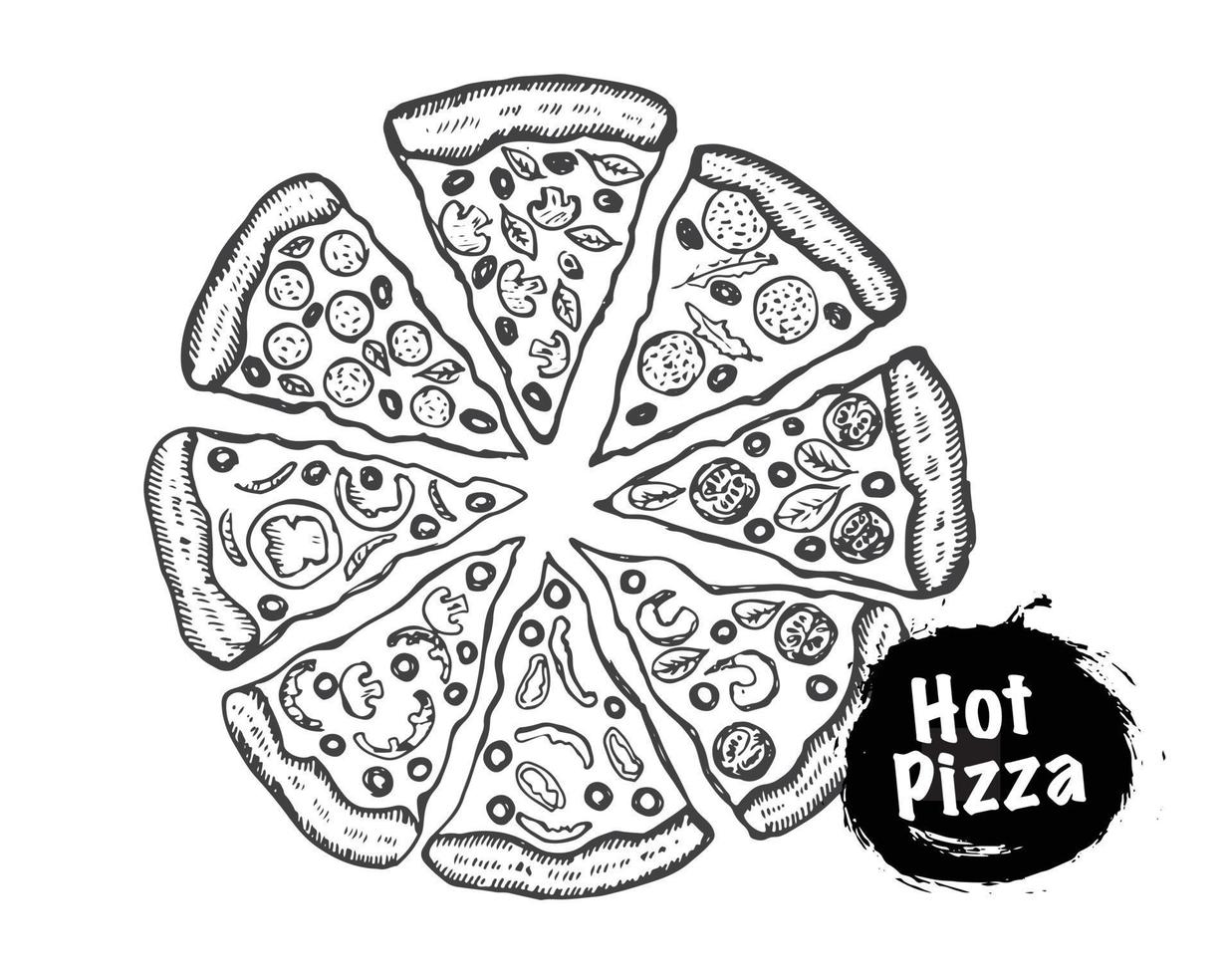 ilustración dibujada a mano de pizza vectorial. vector