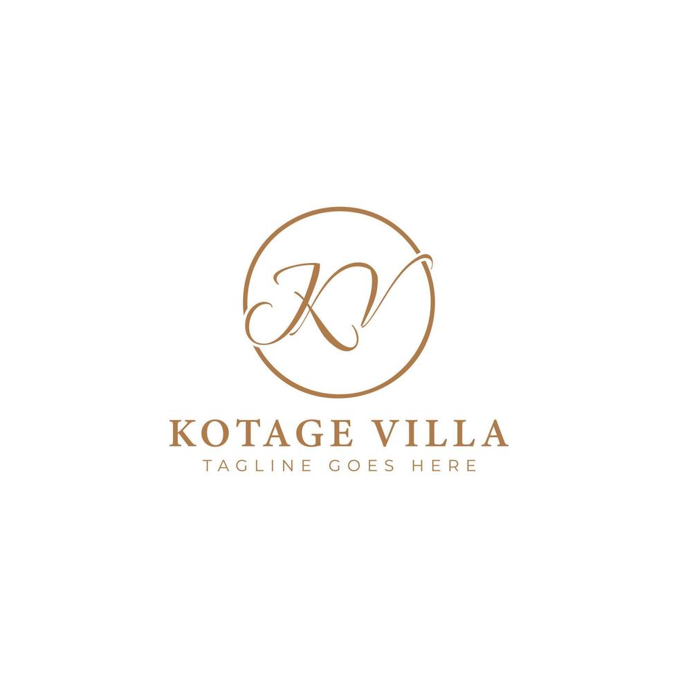 logotipo de letra inicial abstracta kv o vk en color dorado aislado en fondo blanco aplicado para el logotipo de villa de lujo también adecuado para las marcas o empresas que tienen el nombre inicial vk o kv. vector