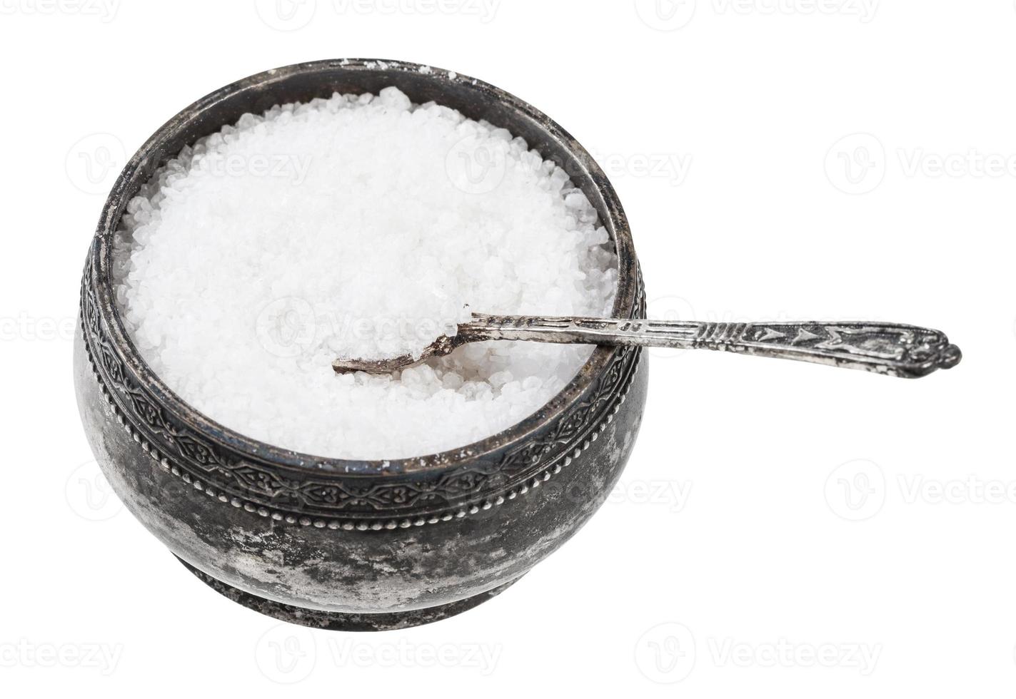 silver salt cellar with spoon with Rock Salt photo