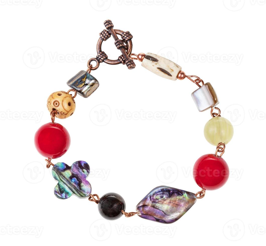 bracelet from nacre, bone and agate beads photo