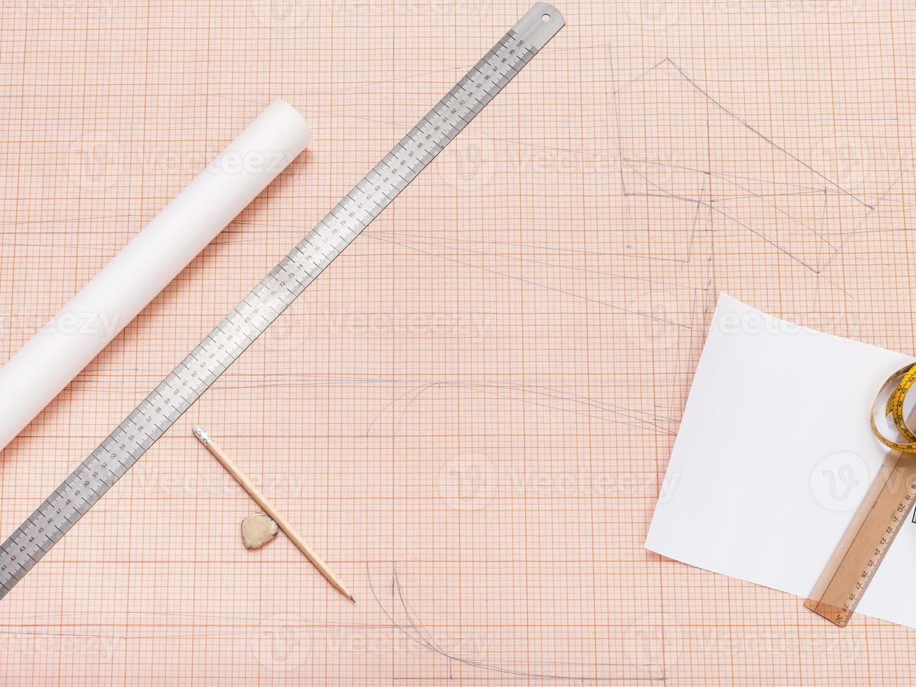 tools for creating of pattern on graph paper photo