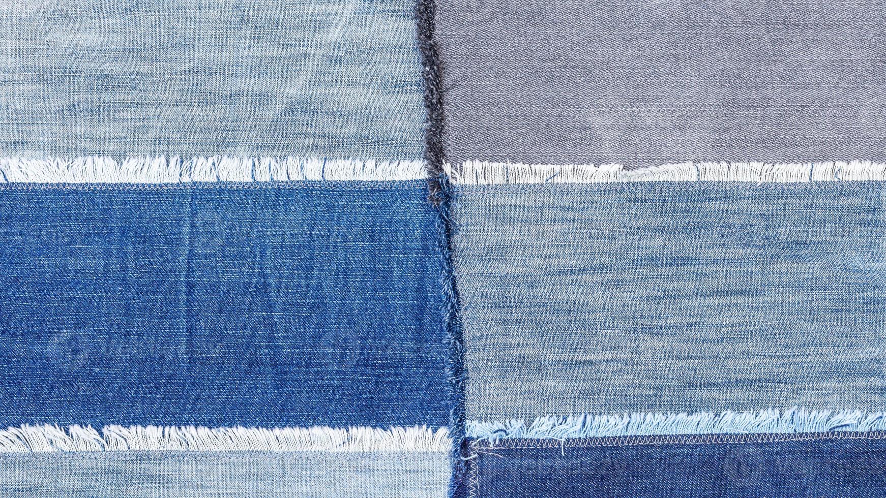 patchwork from various denim flaps close up photo