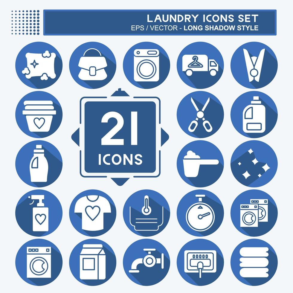 Icon Set Laundry. related to Laundry symbol. long shadow style. simple design editable. simple illustration, good for prints vector