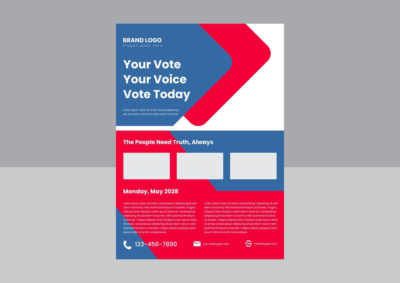 plantilla de diseño de cartel de volante de votación. vote por una mejor plantilla de diseño de folleto de afiches en el futuro. Ilustración de vector de diseño de volante de evento de votación.