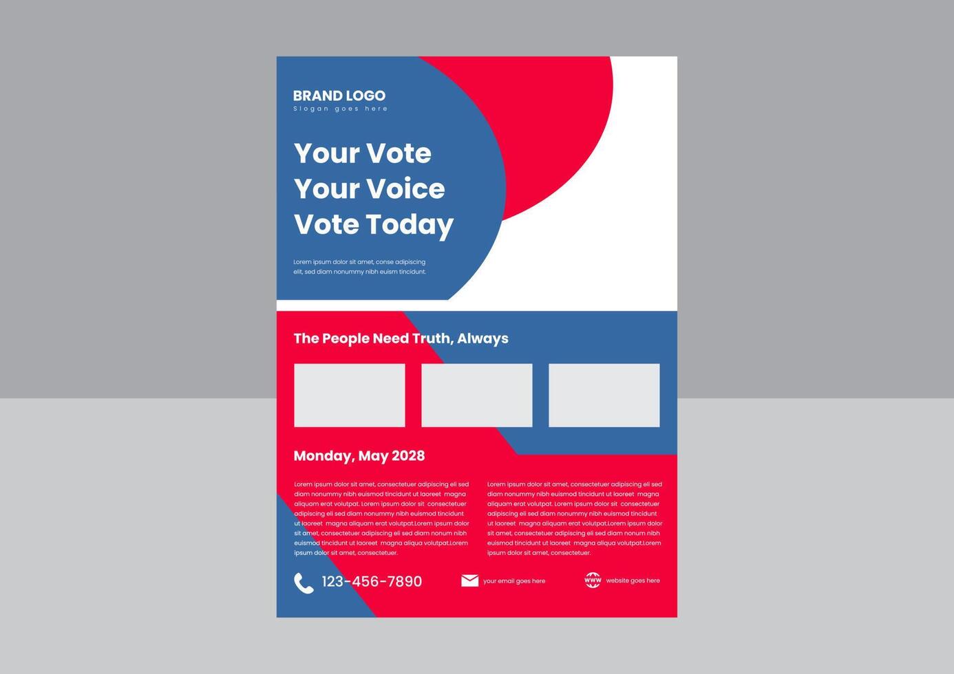 plantilla de diseño de cartel de volante de votación. vote por una mejor plantilla de diseño de folleto de afiches en el futuro. Ilustración de vector de diseño de volante de evento de votación.