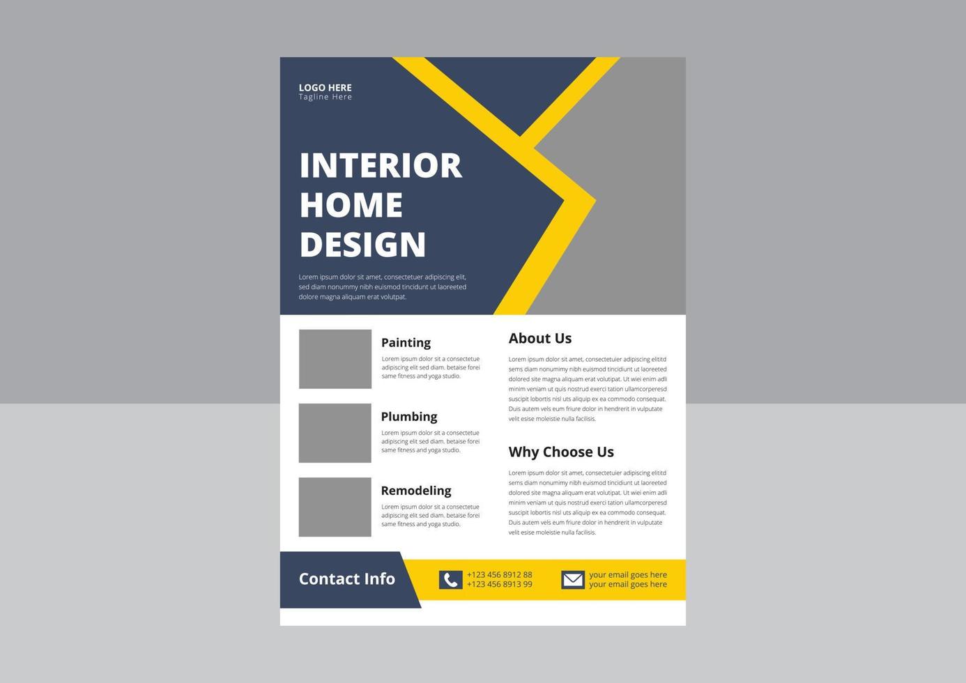 folleto de diseño de interiores. diseño de volante de bienes raíces, plantilla de diseño de interiores para el hogar. portada, afiche, tamaño a4, diseño de volante. vector