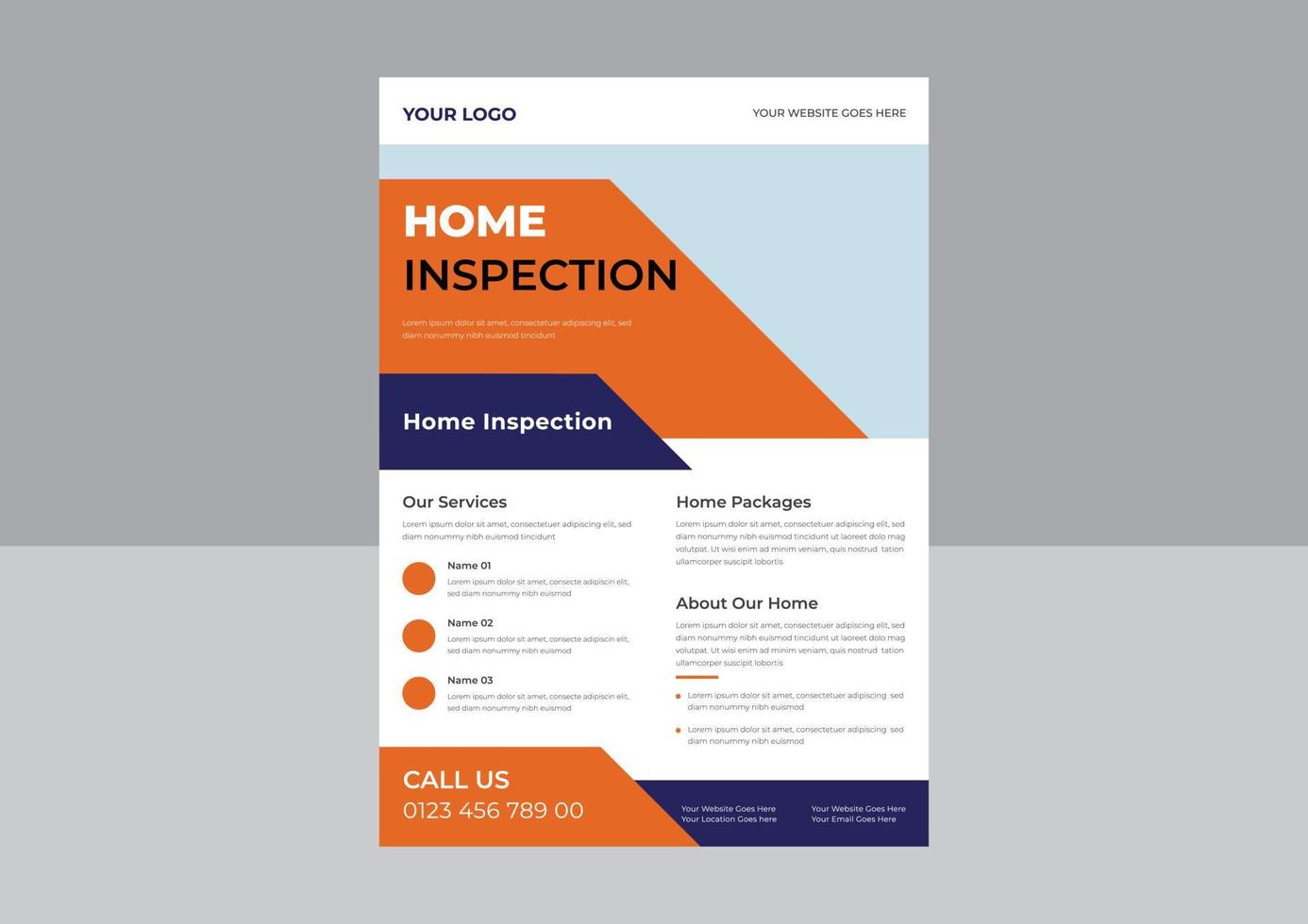 Home inspection flyer, House examination flyer, Handyman and Plumber Services Flyer vector