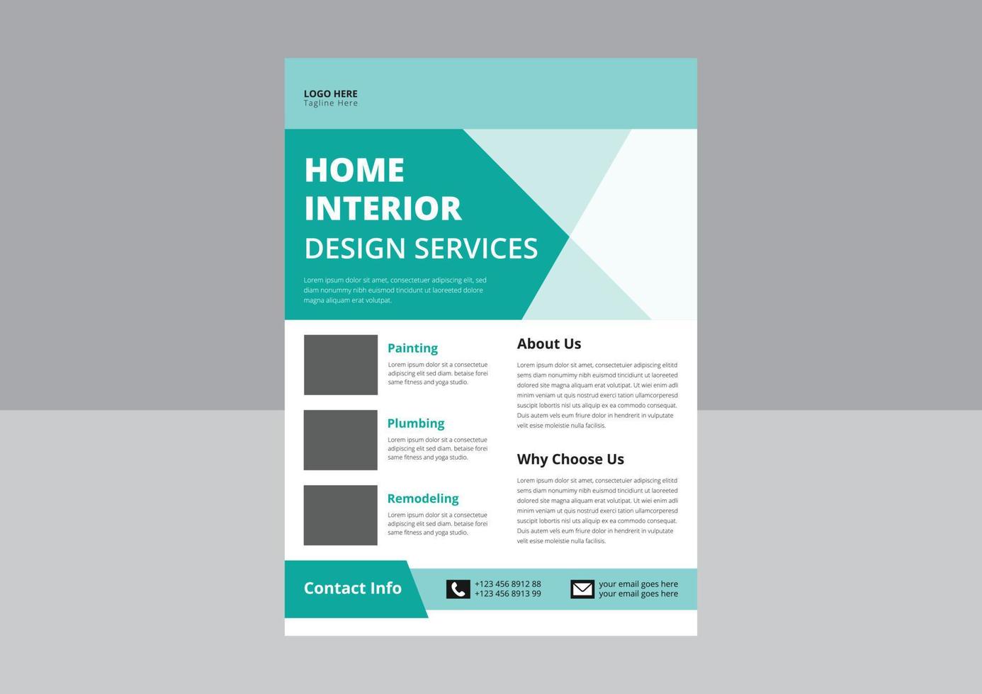 folleto de diseño de interiores. diseño de volante de bienes raíces, plantilla de diseño de interiores para el hogar. portada, afiche, tamaño a4, diseño de volante. vector