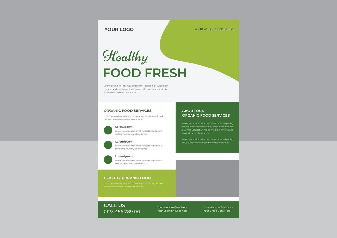 Food Delivery flyer pamphlet, Food flyer for restaurant and fast food shop, Natural food. Drawn fresh fruits flyer vector