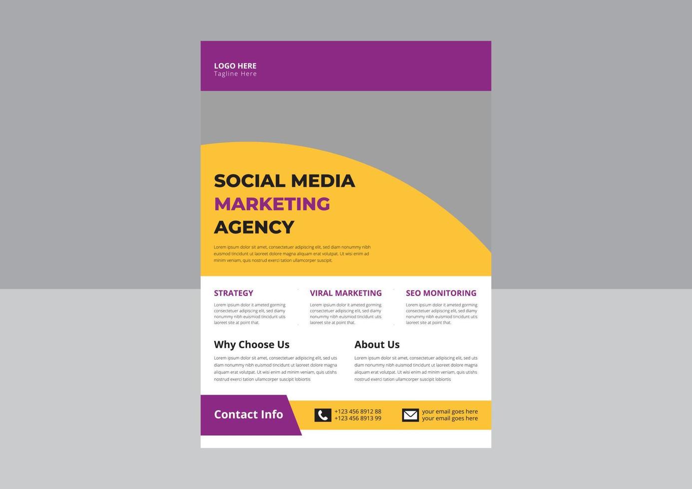 Social Media Marketing Flyer. Social Media Marketing Template Design. Cover, Poster, Leaflet, A4 size, Flyer Design. vector