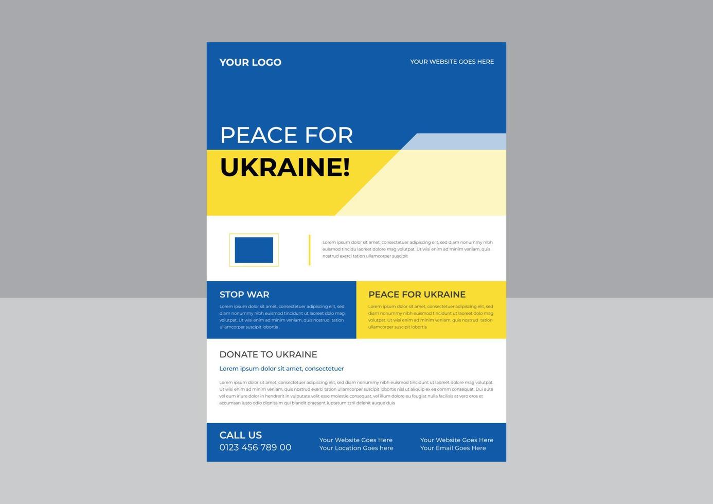 Save Ukraine support flyer poster template for flyer, Stop War in Ukraine. Ukraine War Poster. Vector Illustration