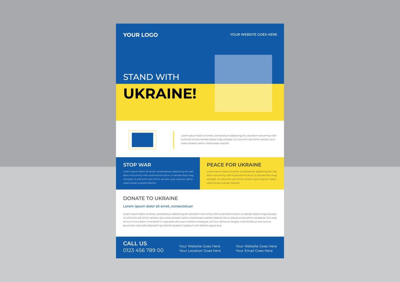 Save Ukraine support flyer poster template for flyer, Stop War in Ukraine. Ukraine War Poster. Vector Illustration