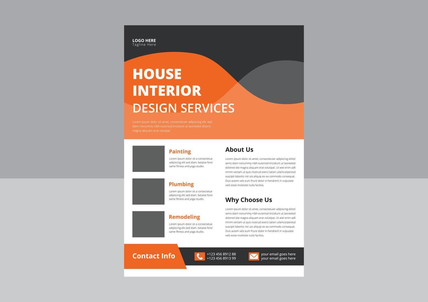Interior Design Flyer. Real Estate Flyer Design, Home Interior Design Template. Cover, Poster, a4 size, flyer design. vector