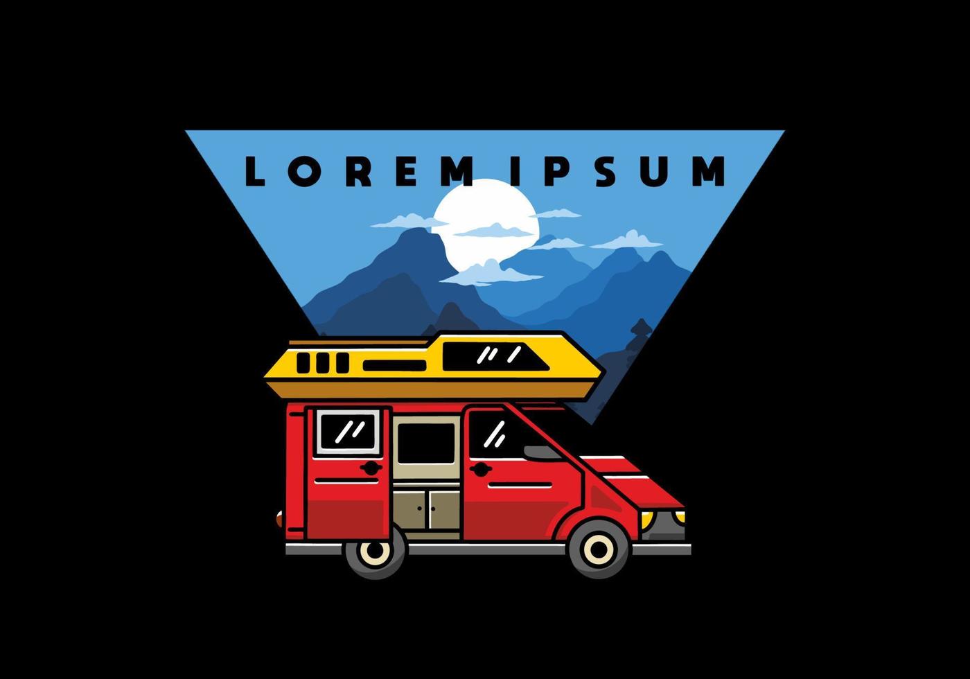 Big van with sliding door for camping illustration badge design vector