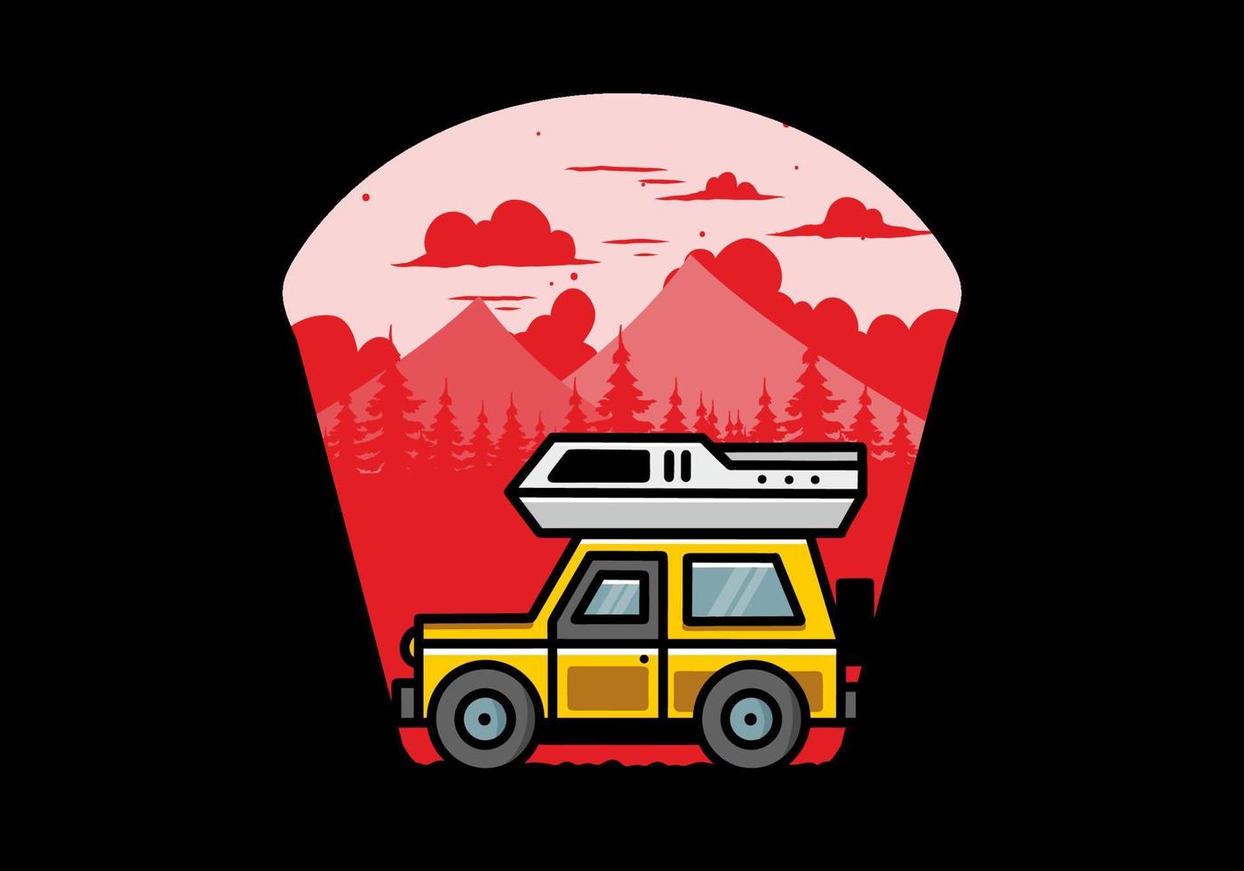 Off road vehicle car camping illustration badge design vector