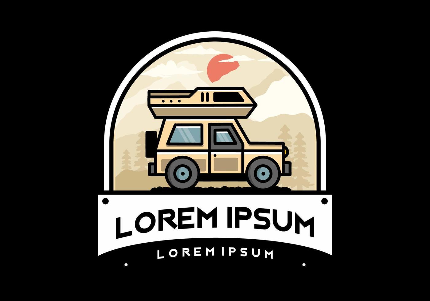 Off road vehicle car camping illustration badge design vector