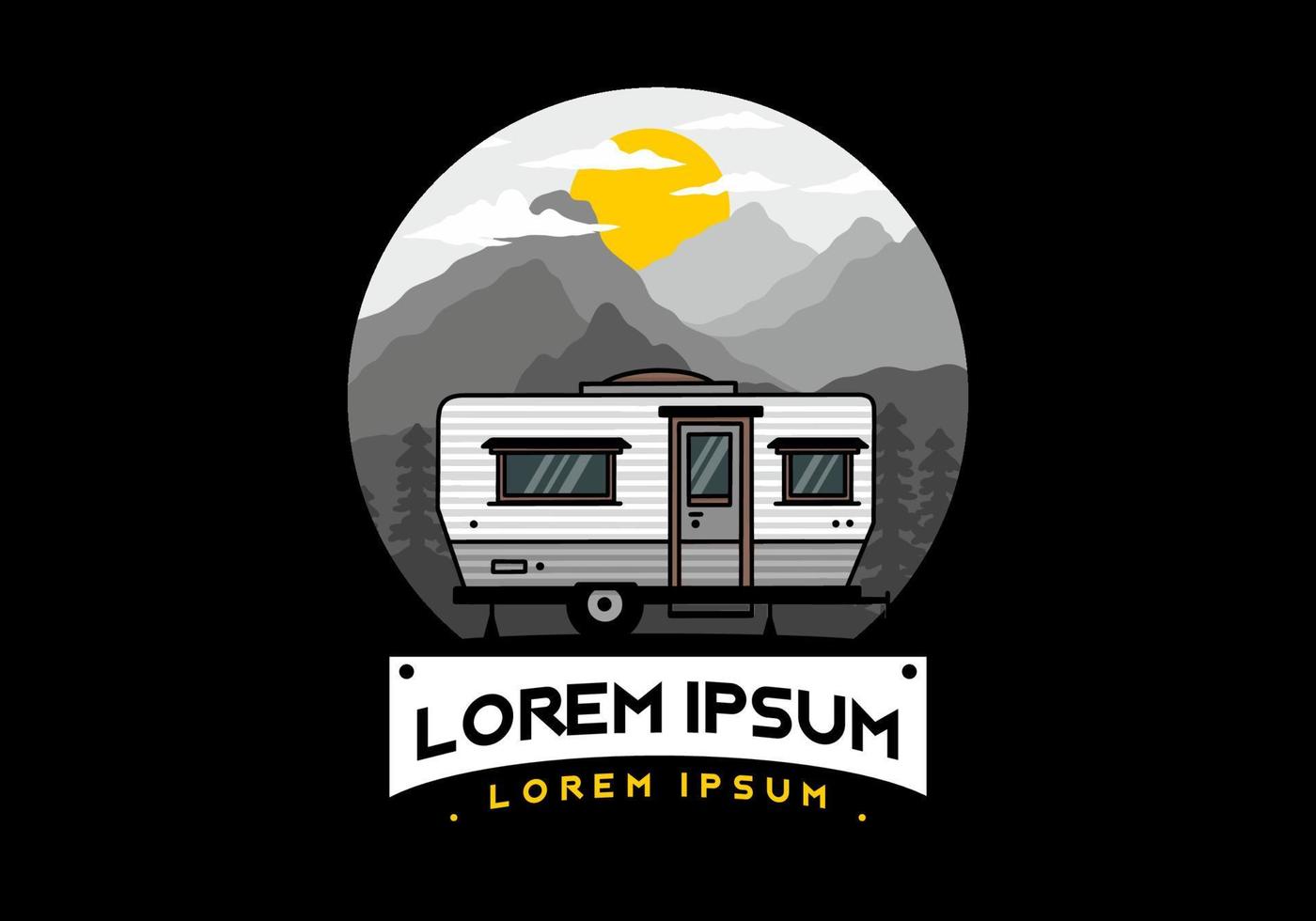 diseño de insignia de ilustración de camper furgoneta en forma de lágrima vector