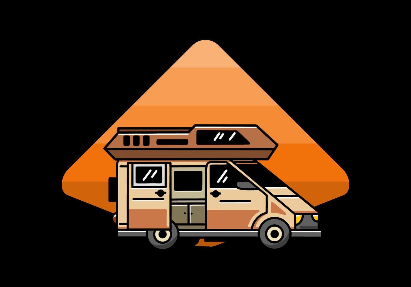 Big van with sliding door for camping illustration badge design vector