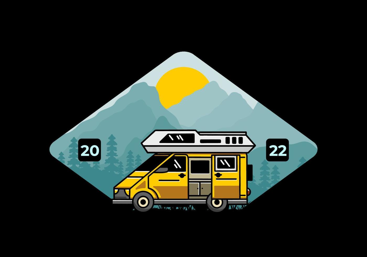 Big van with sliding door for camping illustration badge design ...