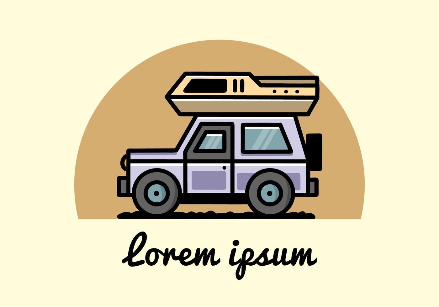 diseño de placa de ilustración de camping de coche de vehículo todoterreno vector