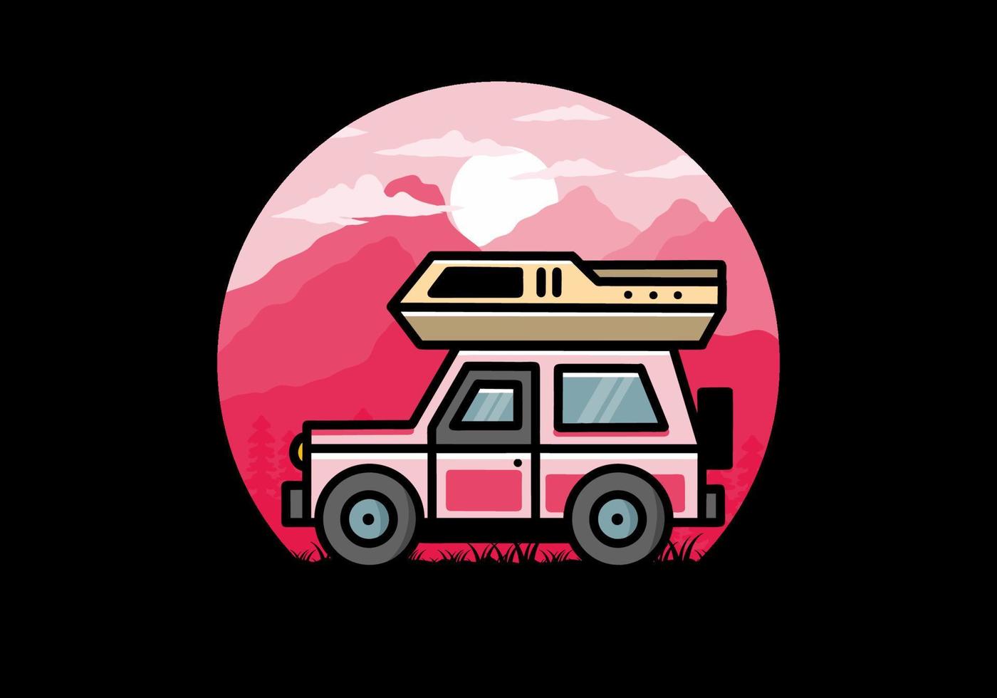 diseño de placa de ilustración de camping de coche de vehículo todoterreno vector