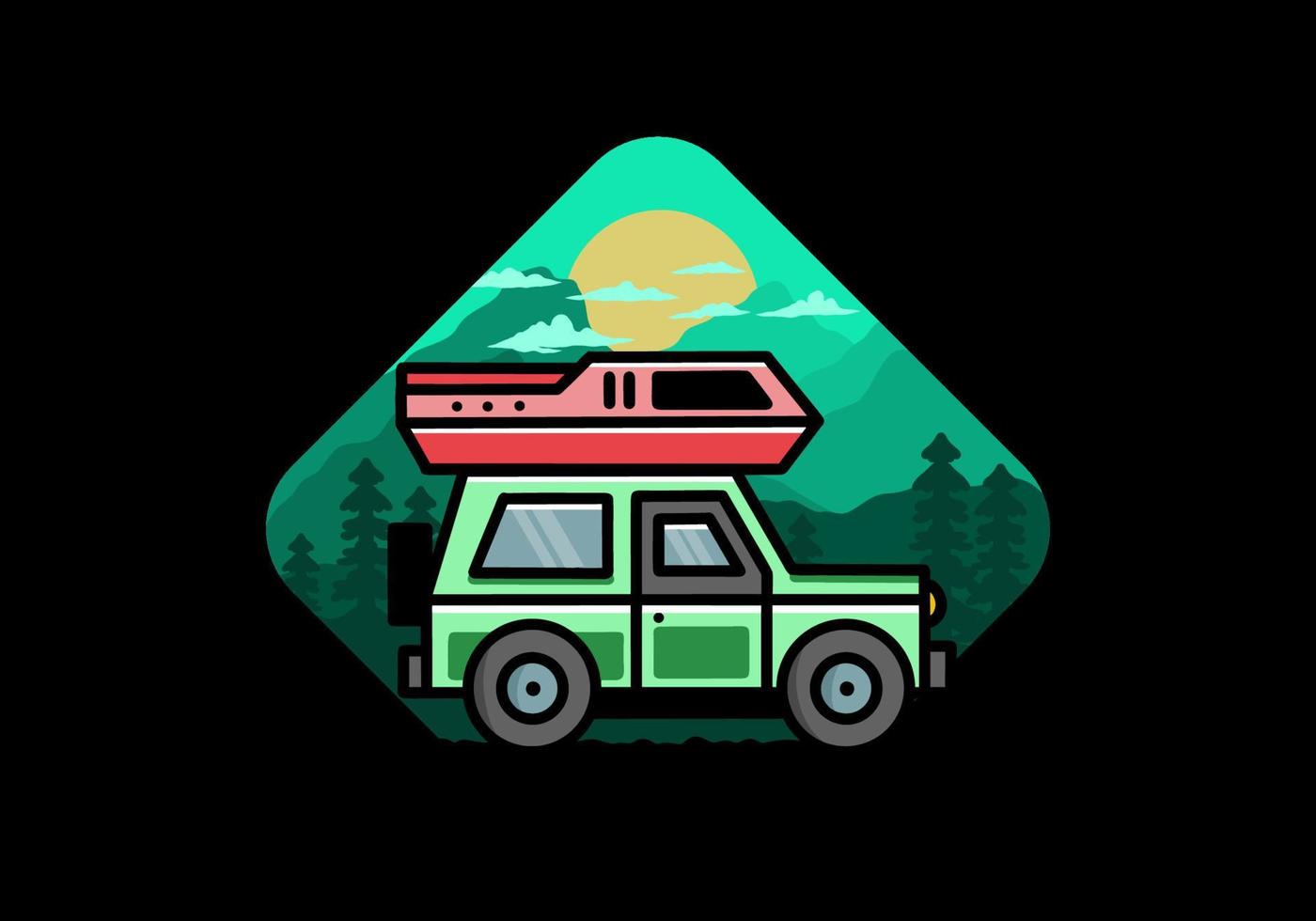 diseño de placa de ilustración de camping de coche de vehículo todoterreno vector