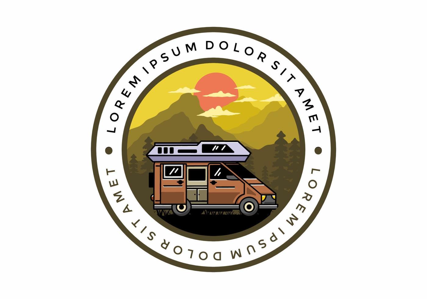 Big van with sliding door for camping illustration badge design vector