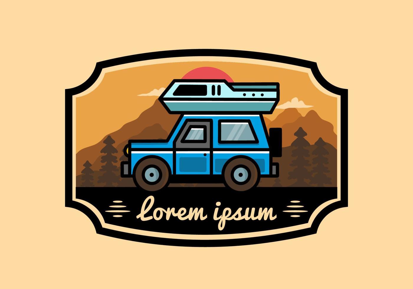 diseño de placa de ilustración de camping de coche de vehículo todoterreno vector