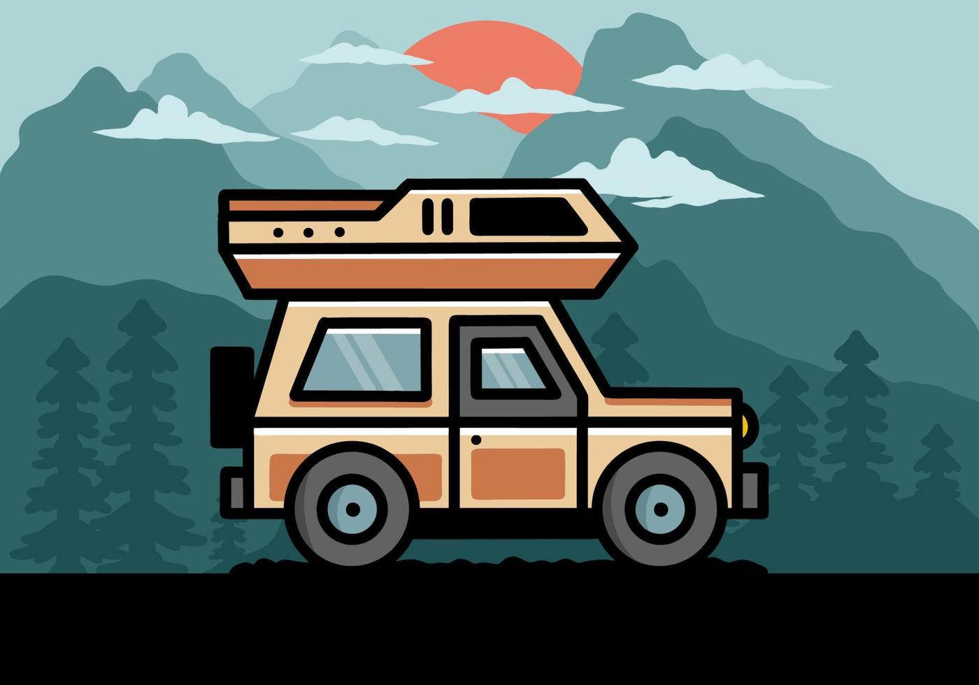 Off road vehicle car camping illustration badge design vector