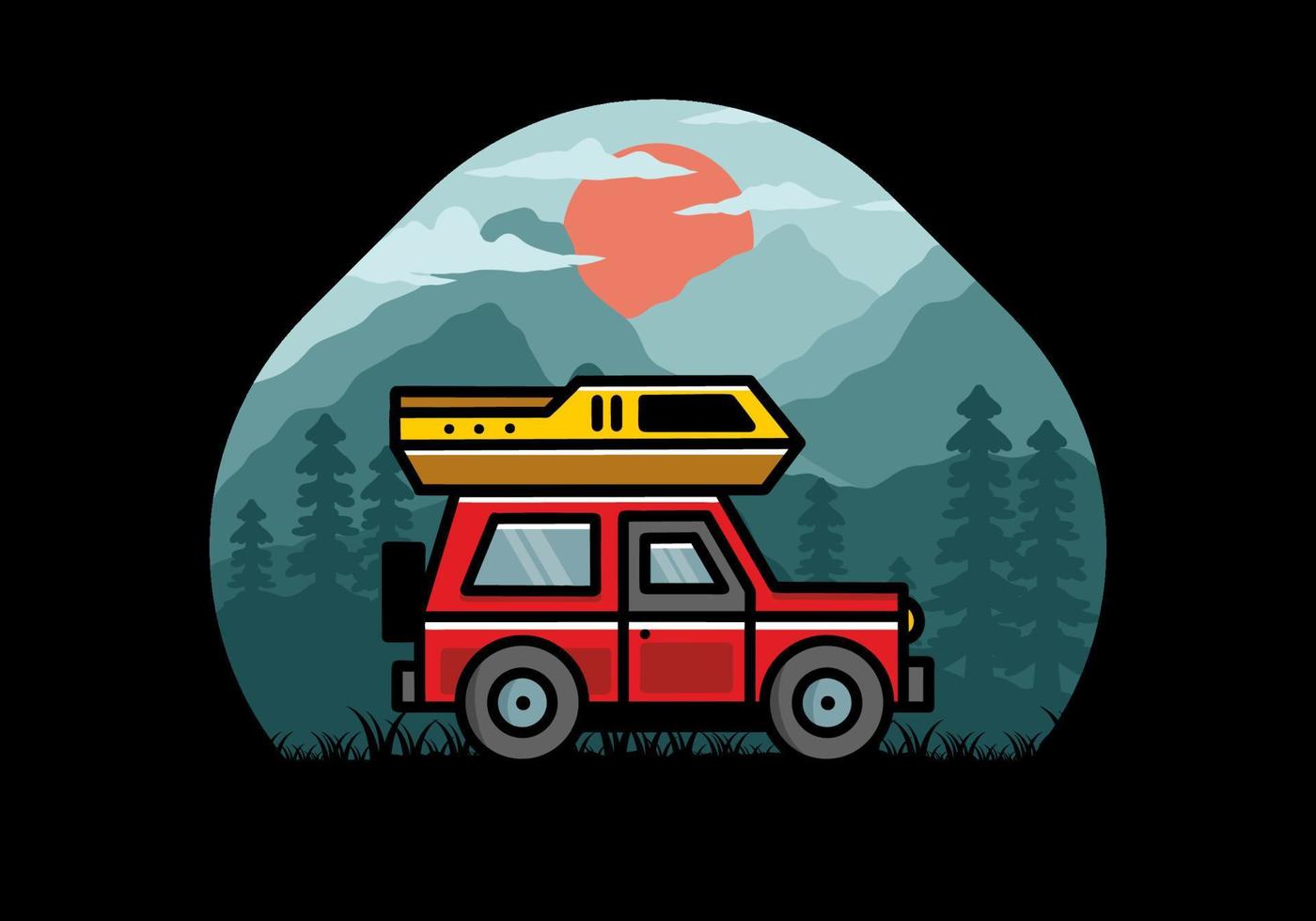 diseño de placa de ilustración de camping de coche de vehículo todoterreno vector