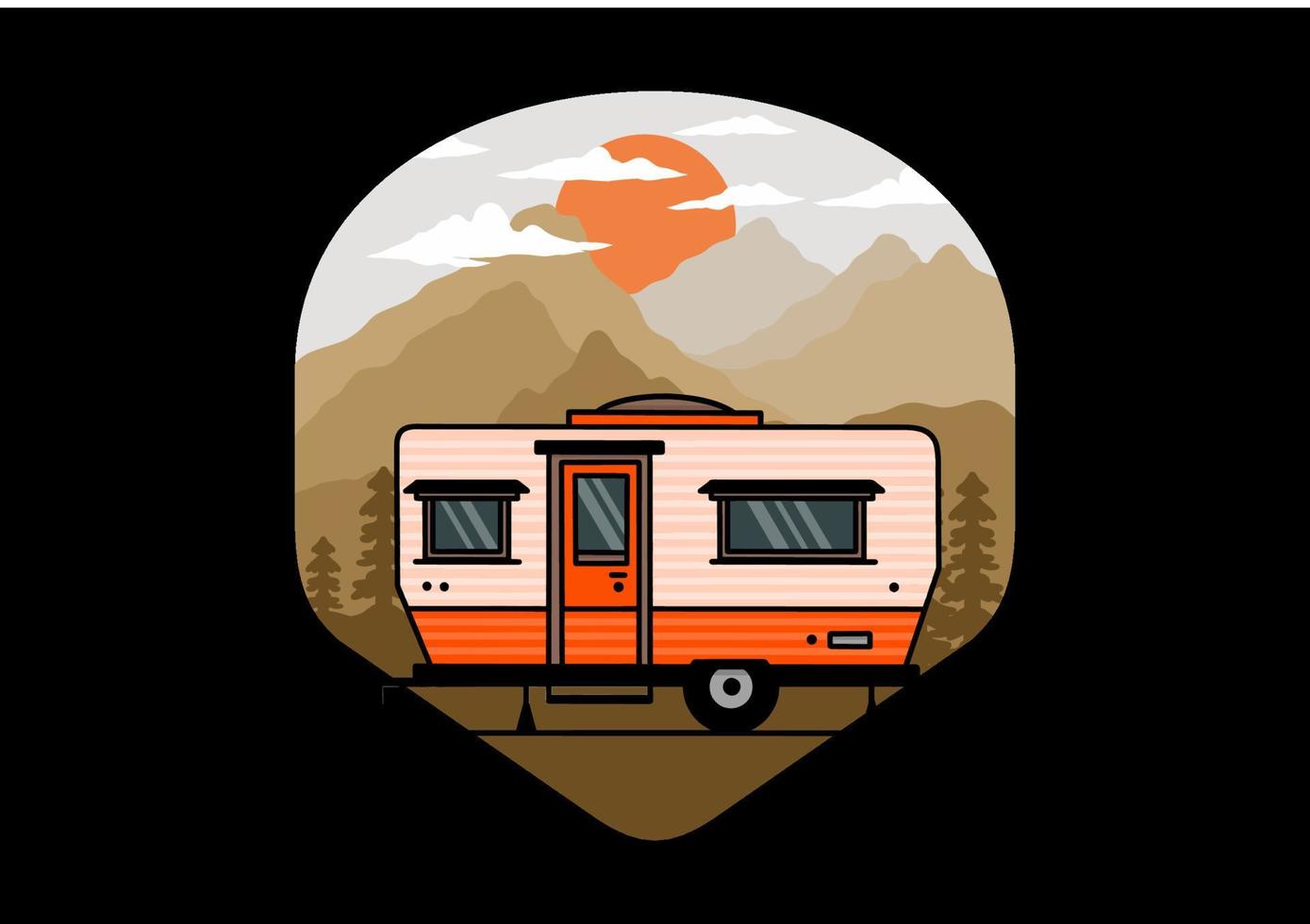 Teardrop van camper illustration badge design vector