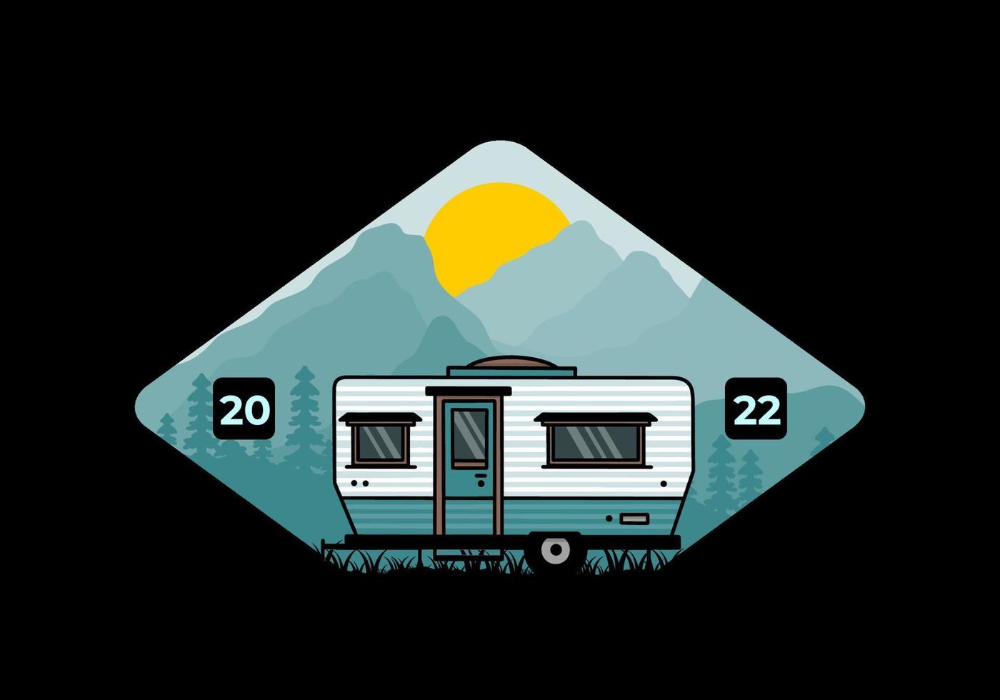 diseño de insignia de ilustración de camper furgoneta en forma de lágrima vector