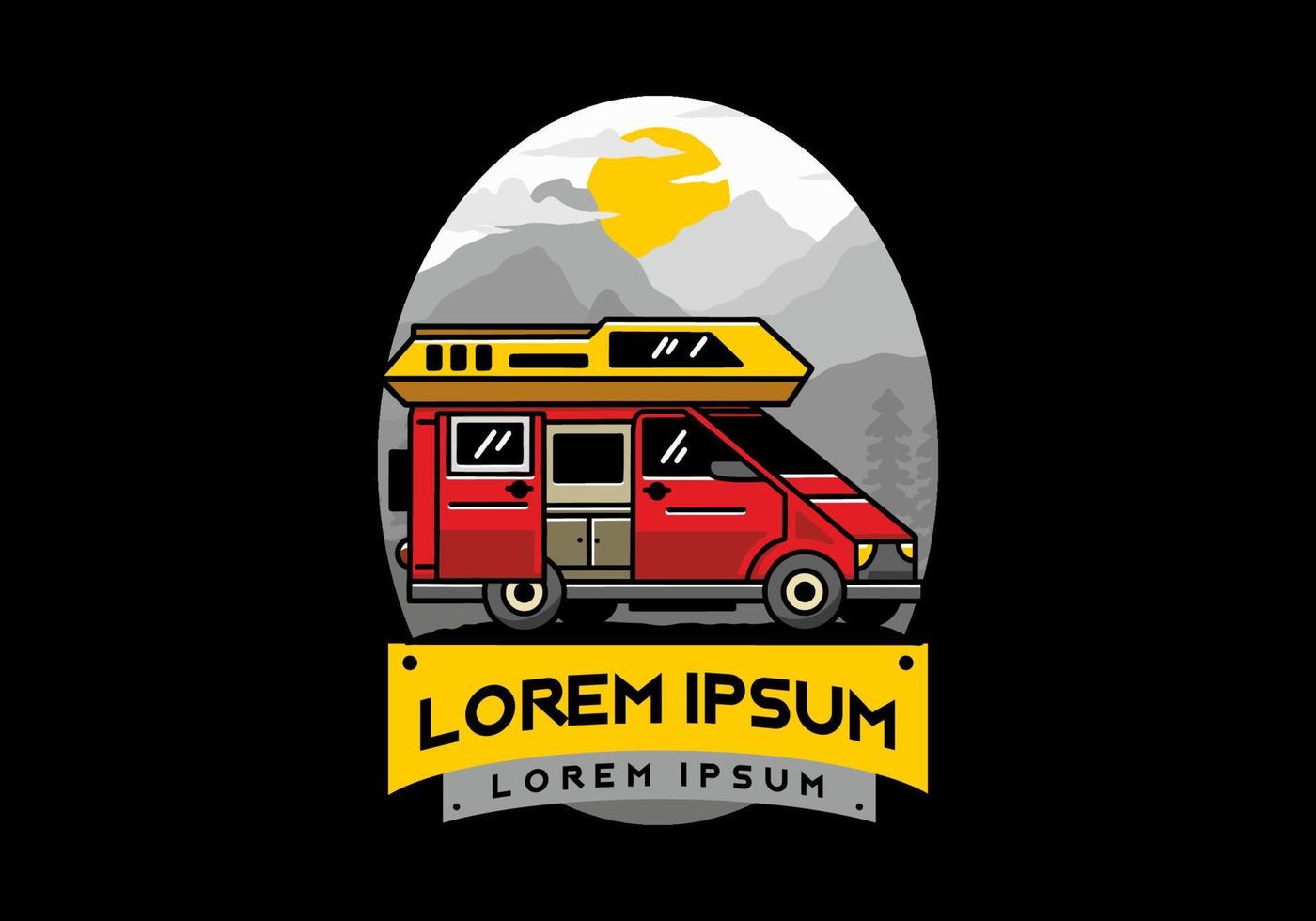 Big van with sliding door for camping illustration badge design vector