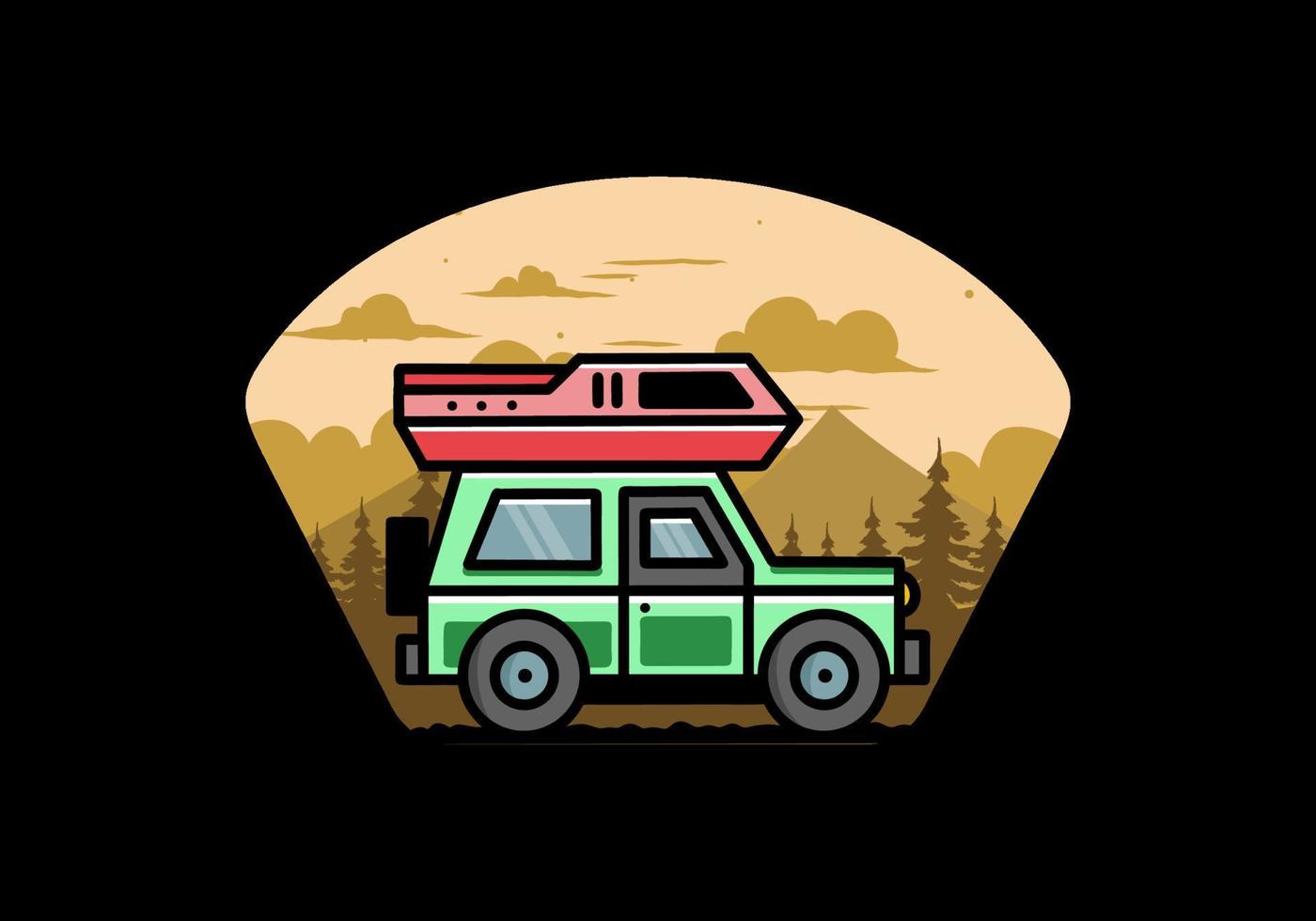 Off road vehicle car camping illustration badge design vector