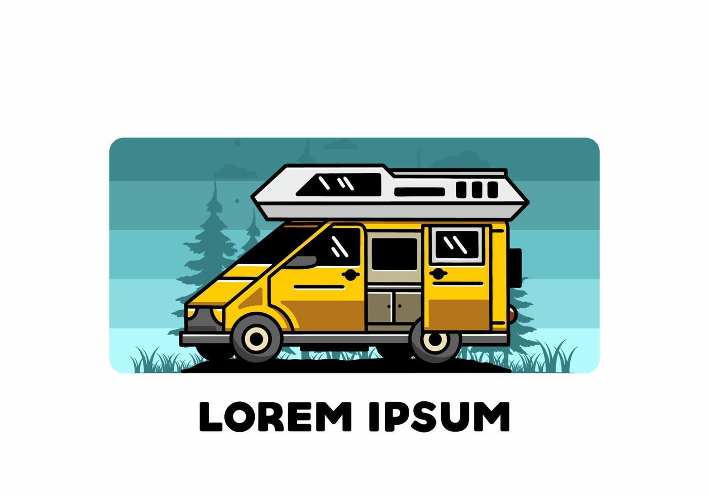 Big van with sliding door for camping illustration badge design vector